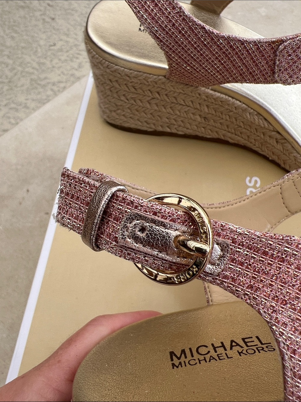 Michael Kors Pink Laney Thong Espadrille Wedge Sandals Rose Gold 7.5 - Picture 13 of 14